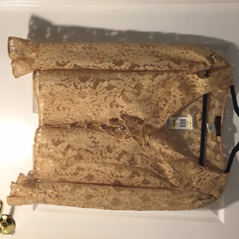 INC lace ruffled top new, size M rhinestone buttons, great for the holidays